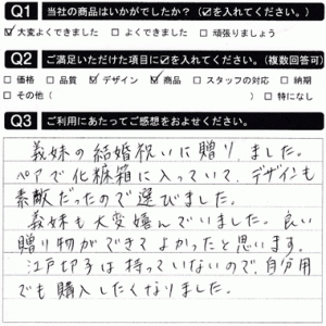 義妹の結婚祝いに贈りました！