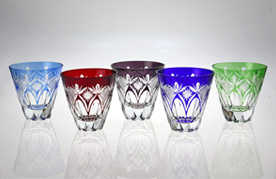 ペア花模様ロックグラス・魚子と菊花 5色セット MP05 | 江戸切子 瀧澤