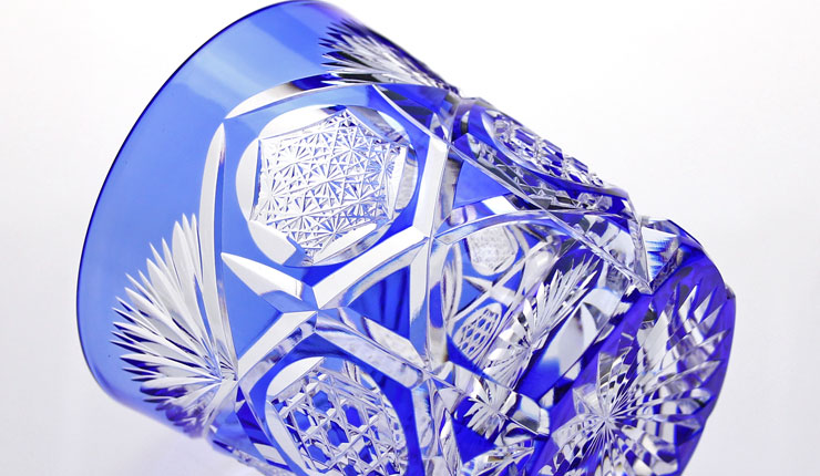 江戸切子 PR05ペアロックグラス・六芒星と六角籠目2色セット | 江戸切子.jp