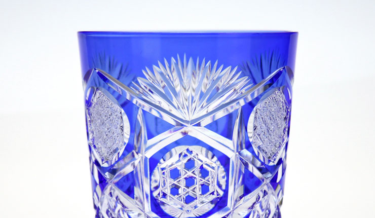 江戸切子 PR05ペアロックグラス・六芒星と六角籠目2色セット | 江戸切子.jp