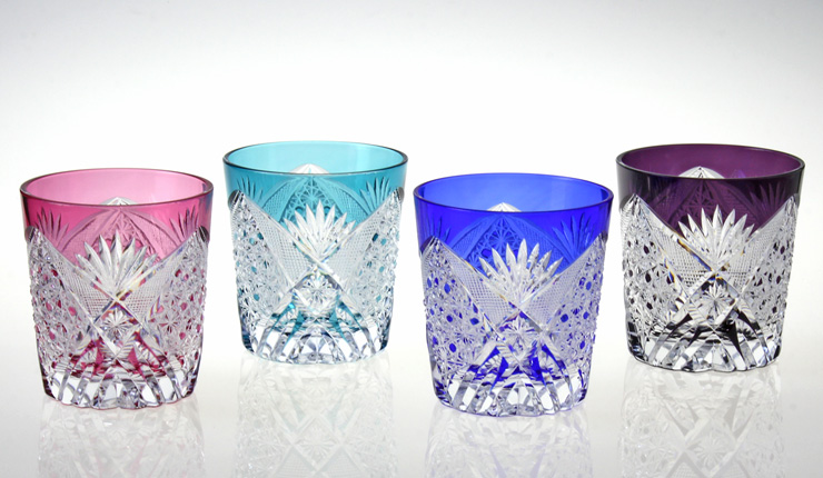 江戸切子 R006ロックグラス・菊籠目と笹の葉1個 | 江戸切子.jp